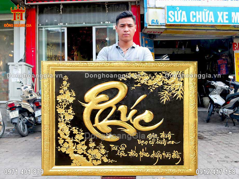 Tranh chữ phúc thư pháp bằng đồng là dòng tranh đồng cao cấp tại Hoàng Gia